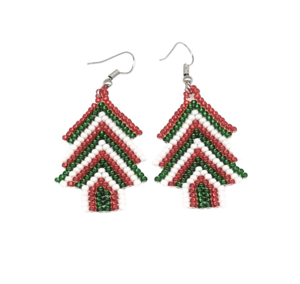 Zulu Beaded Christmas Tree Earrings