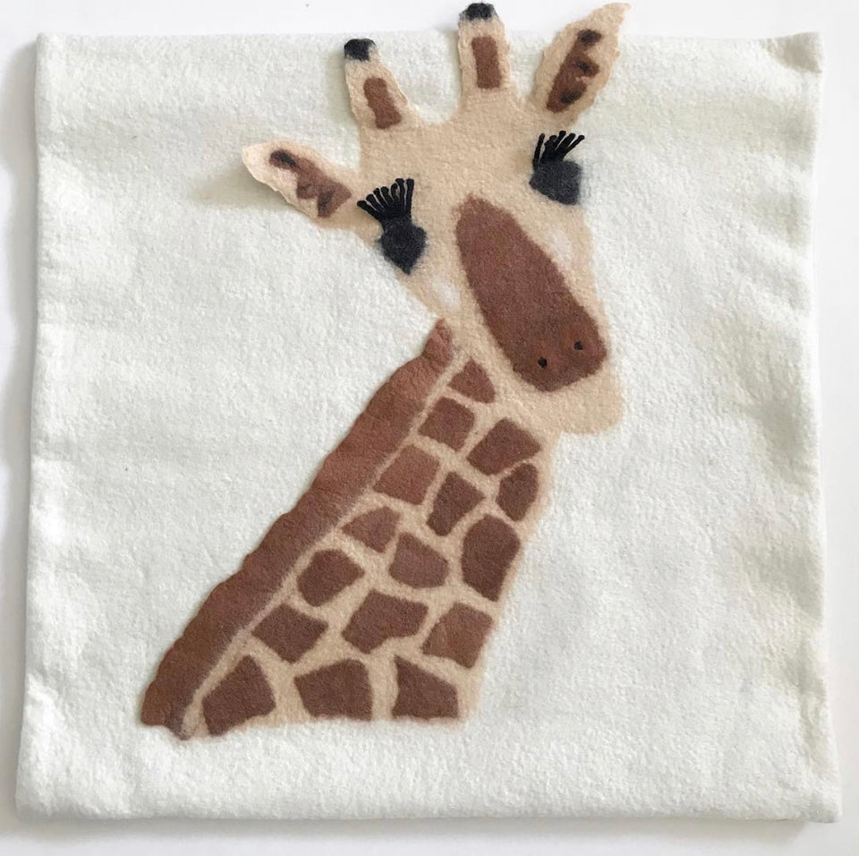 Hand Felted Giraffe Pillow Cover