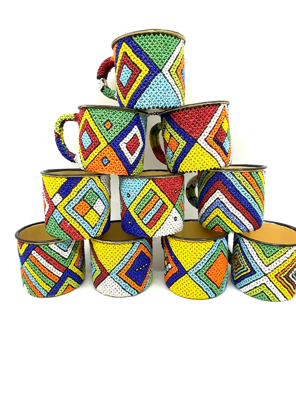 Beaded African Enamel Coffee Mugs