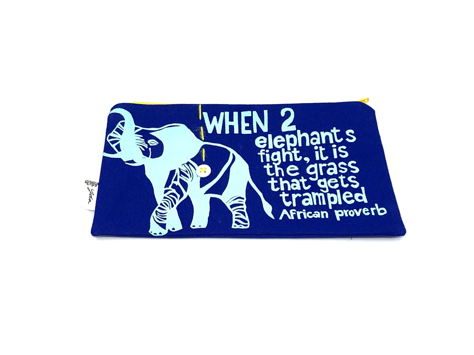 "When 2 Elephants Fight" African Proverb Pouch