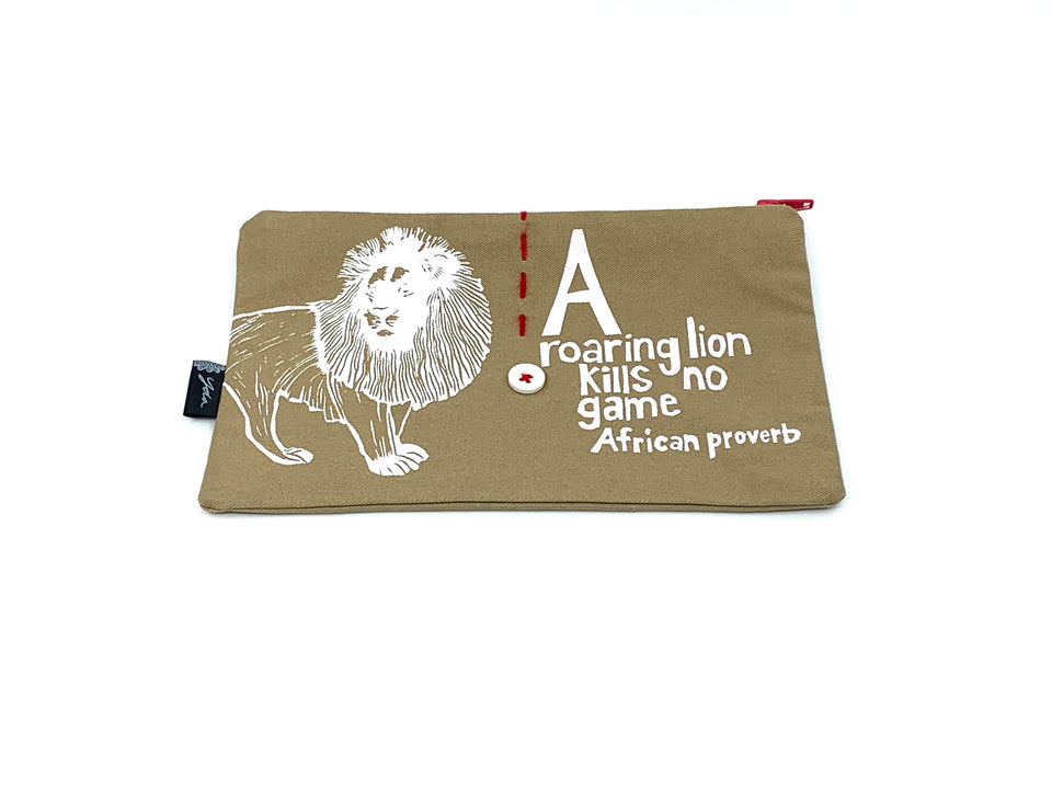 "A Roaring Lion Kills No Game" African Proverb Pouch