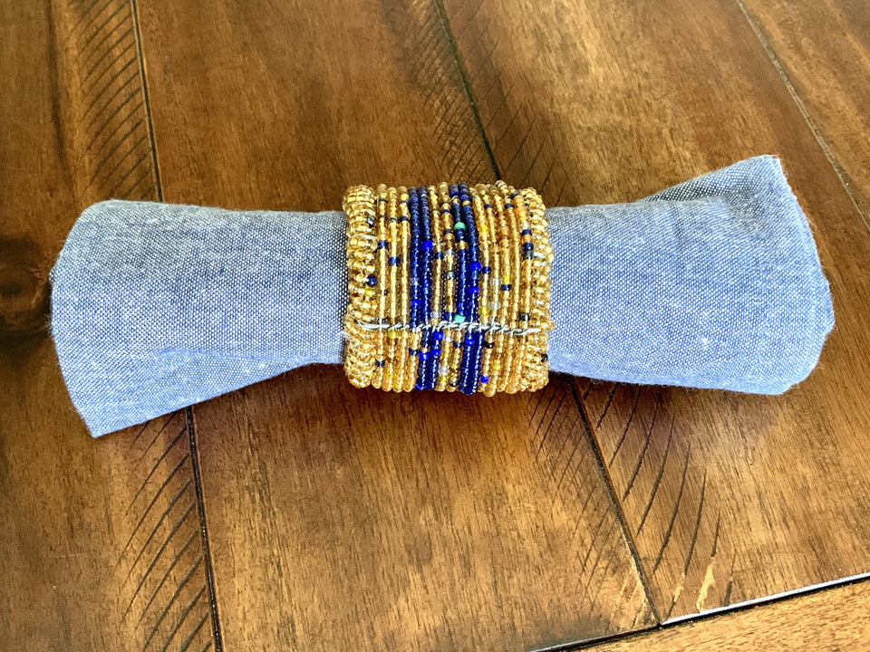 Blue & Gold Beaded Zulu Napkin Rings