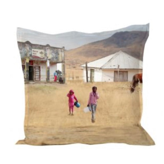 African Village Pillow Cover - Fetching Water