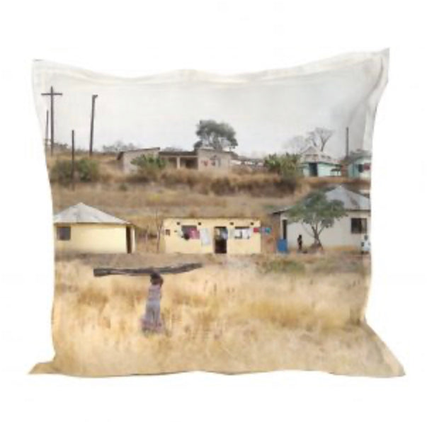 African Village Pillow Cover - Log Carrier