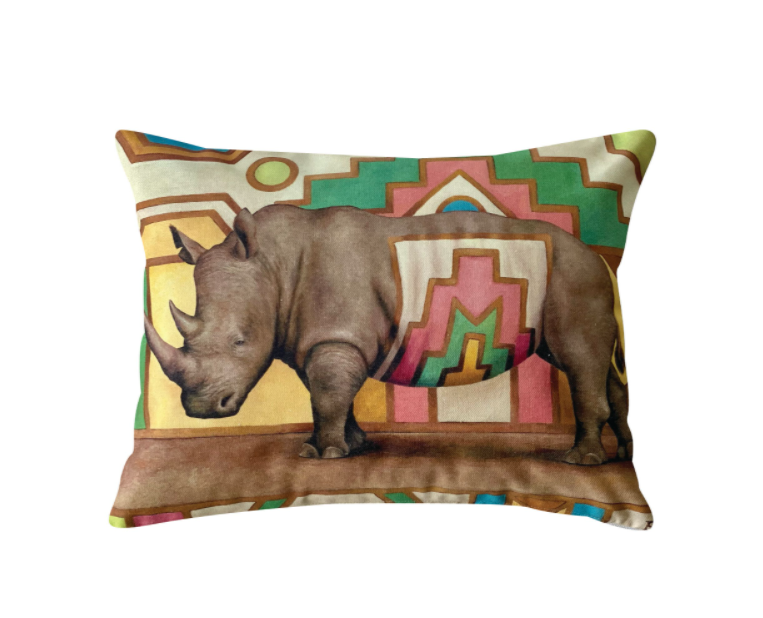 Wildlife Ndebele Decorative Pillow Cover - Rhino