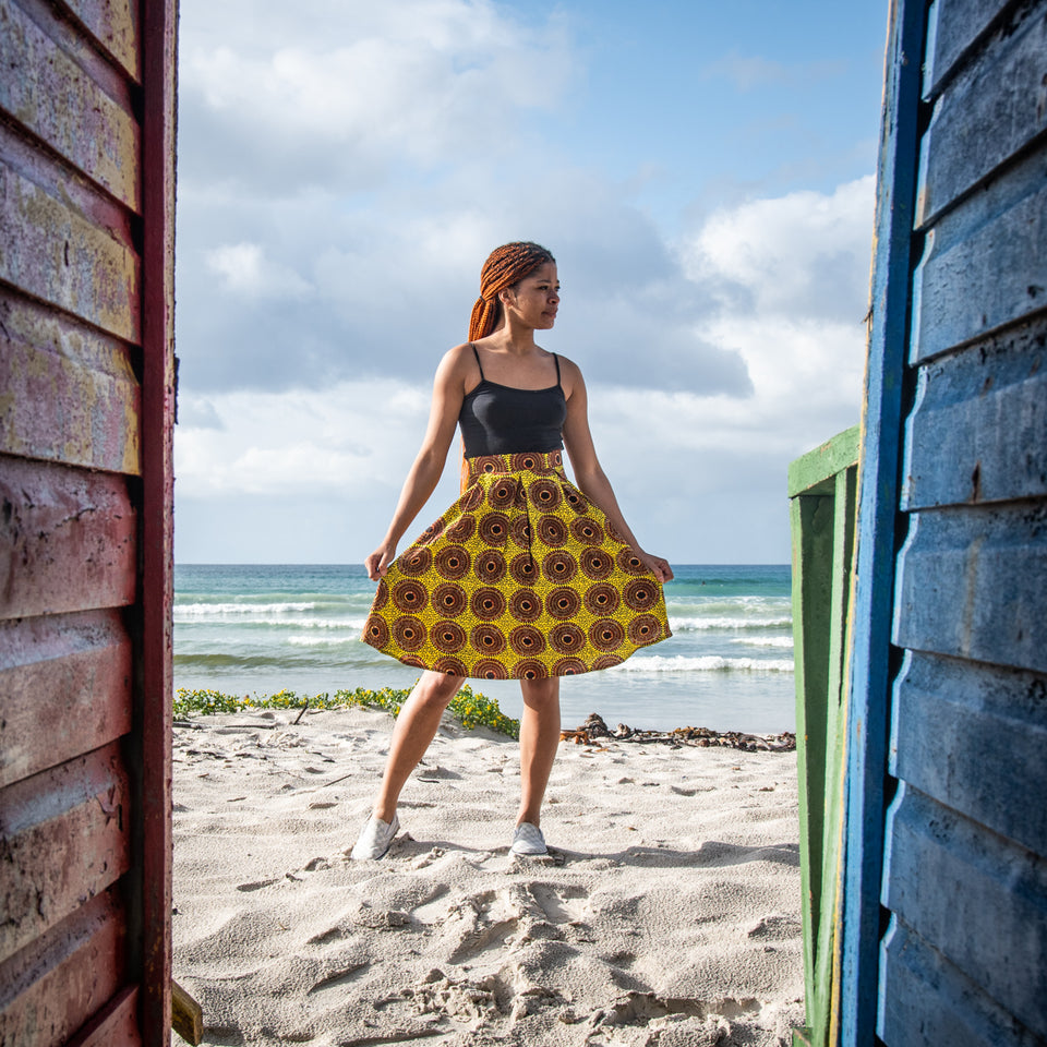 Traditional African Yellow Ankara Wax Print High Waisted Skirt