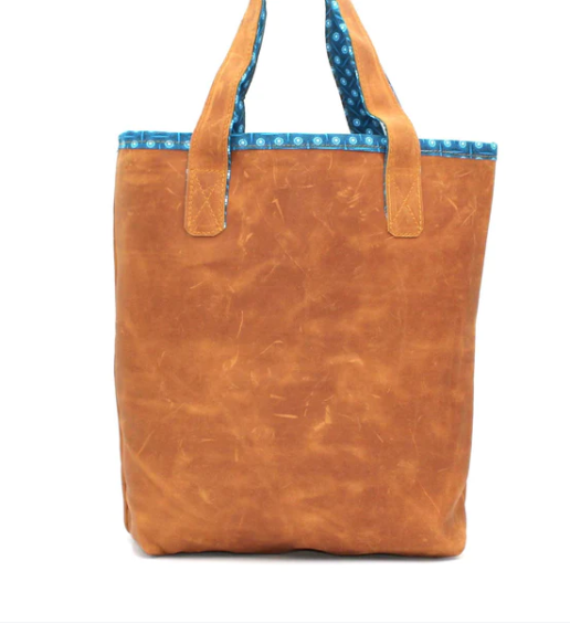 Bosisi Rugged Leather Bag In Turquoise Shweshwe