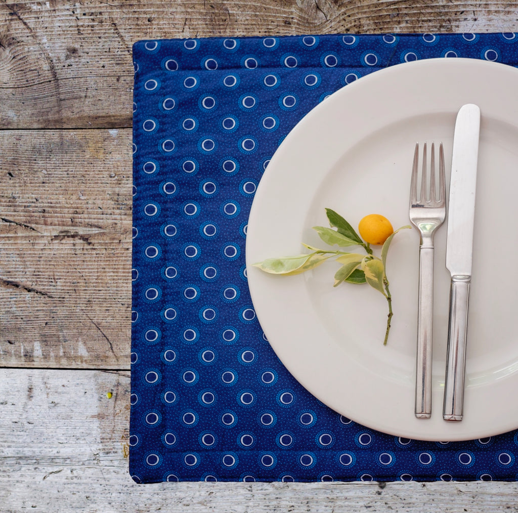 Blue Reversable Shweshwe Cotton Padded Placemats (Set of 6) Ithemba