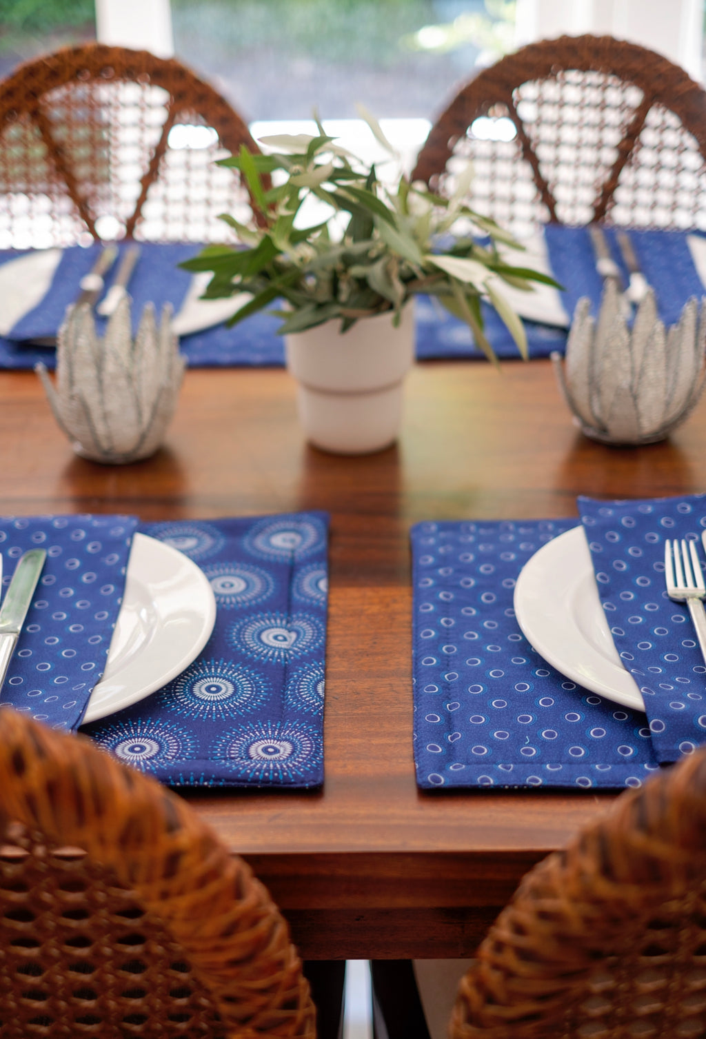 Blue Reversable Shweshwe Cotton Padded Placemats (Set of 6) Ithemba