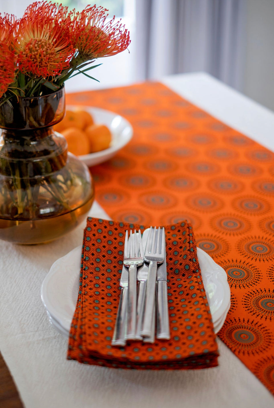 Orange Shweshwe Cotton Table Runner (Standard or Long)