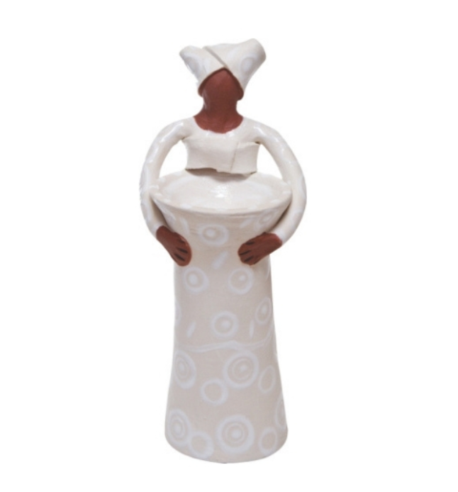 Ceramic African Lady Ubuntu Vase White on White