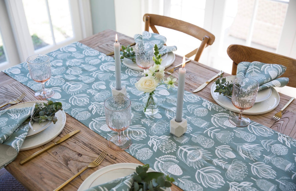 Alove Supreme Floral Kingdom Table Runner – White on Sage