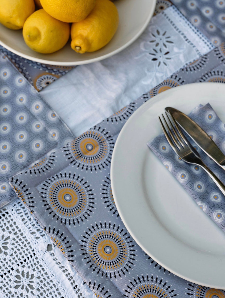 Gray Reversable Shweshwe Cotton Padded Placemats (Set of 6)