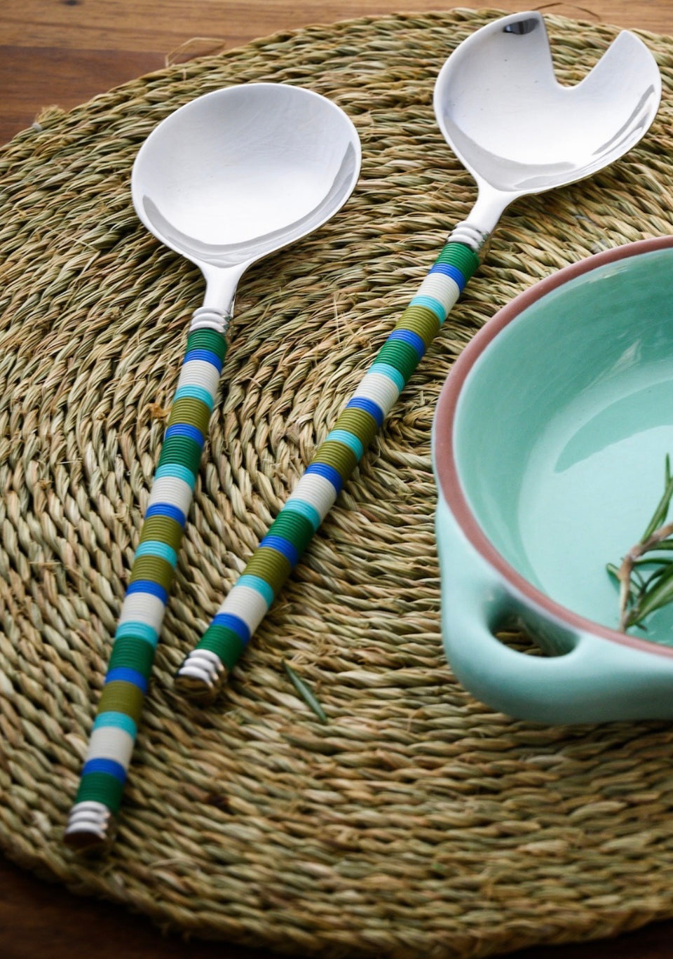Silver-Plated Salad Server Set with Telephone Wire Detail