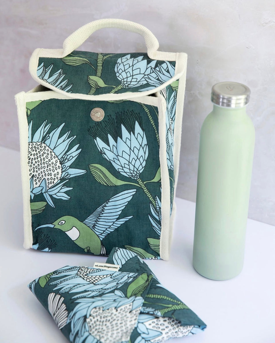 Alove Supreme Protea Lunch Bag – Blue on Gunmetal
