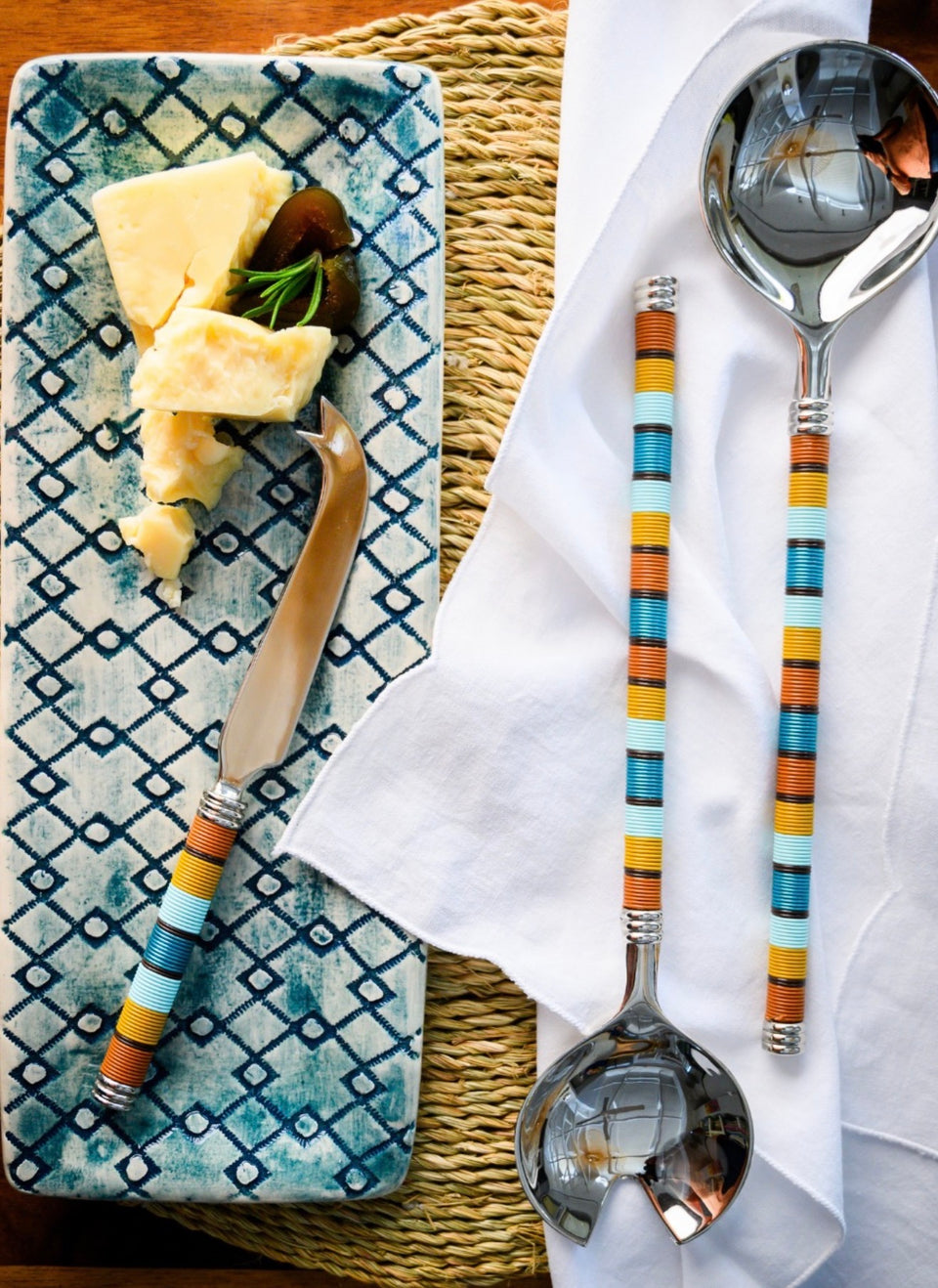 Silver-Plated Salad Server Set with Telephone Wire Detail