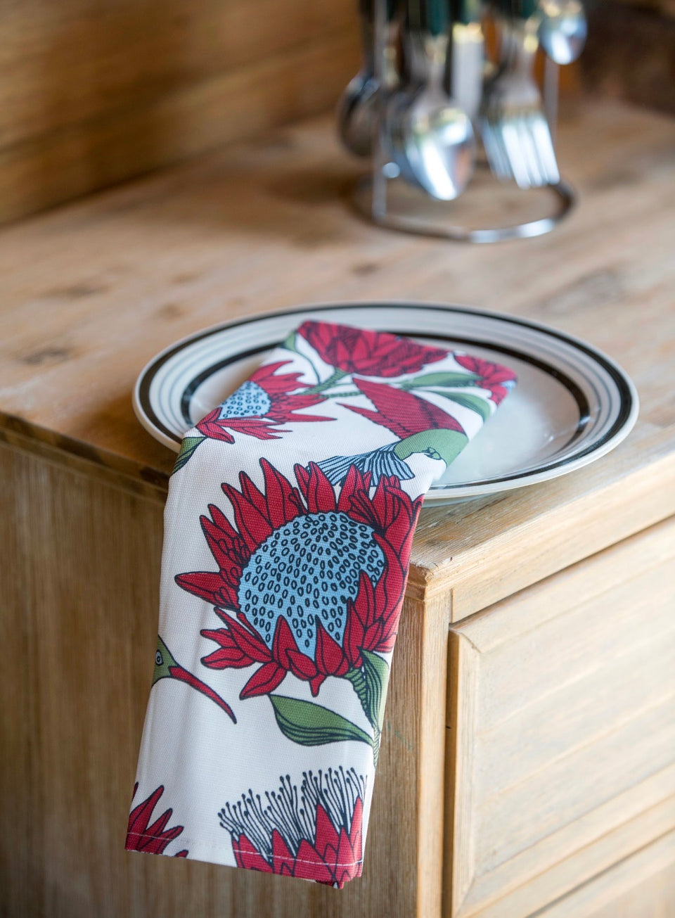 Alove Supreme Protea Tea Towel – Red on White