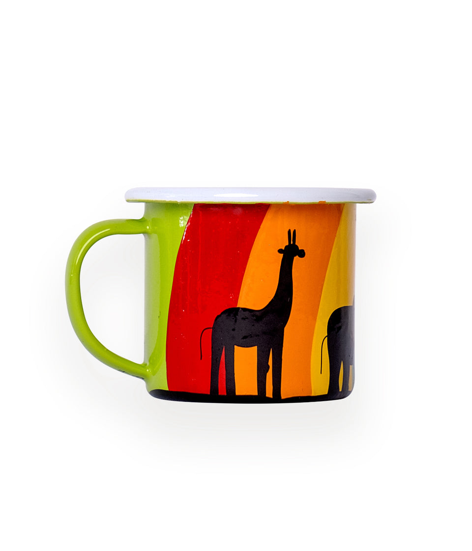 Hand Painted Rainbow Animal Silhouette Enamel Mug