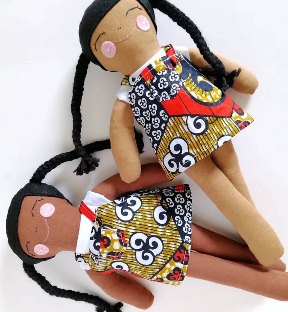 Imibongo kaMakhulu Handmade Fabric Kholi Doll in Ankara Pinny