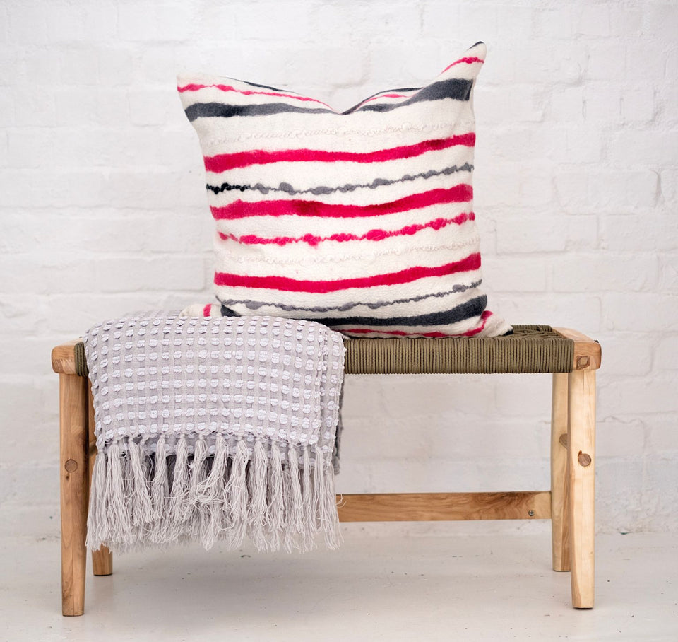 Hand Felted Magenta Chunky Stripe Pillow Cover