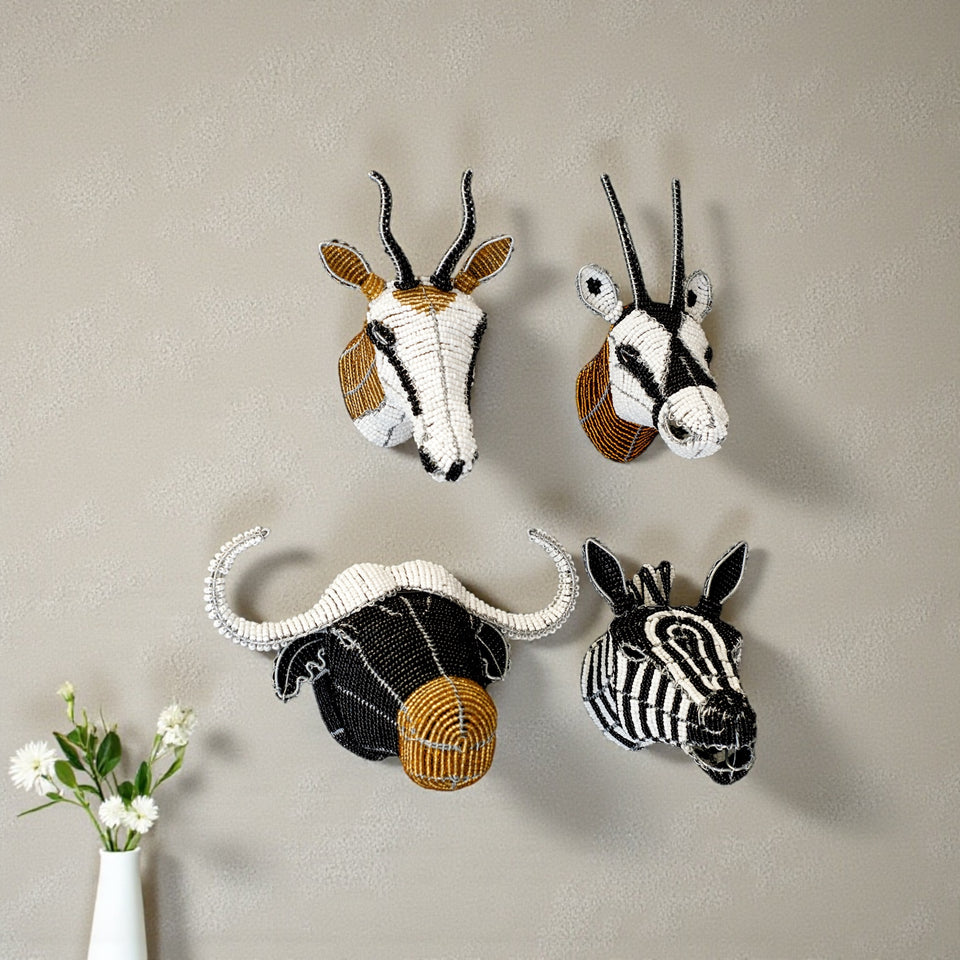 Beaded African Animal Head Wall Hangings