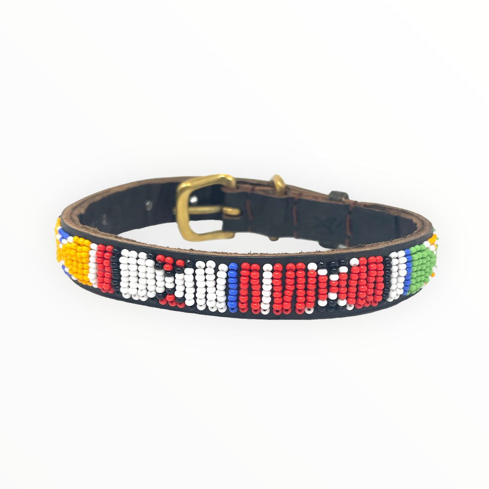 Maasai Leather Beaded Dog Collar