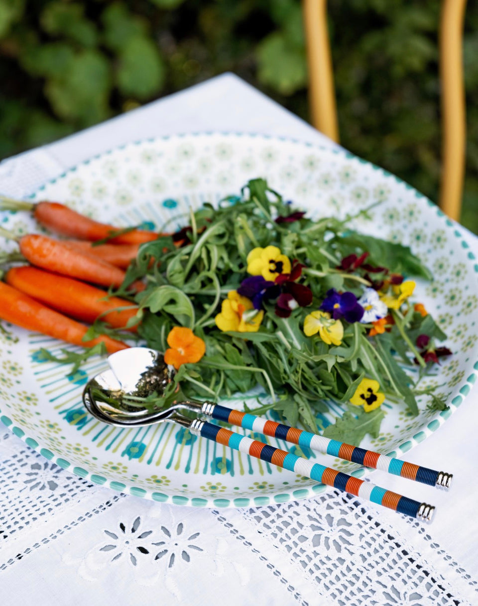 Silver-Plated Salad Server Set with Telephone Wire Detail