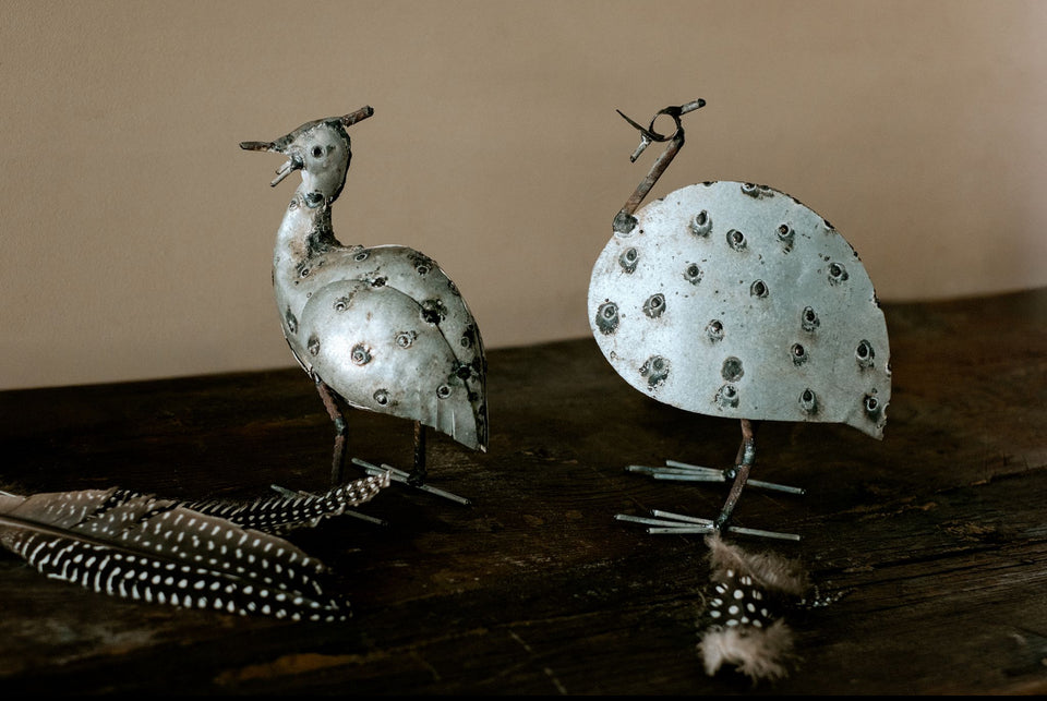 Recycled Metal Guinea Fowl Sculptures