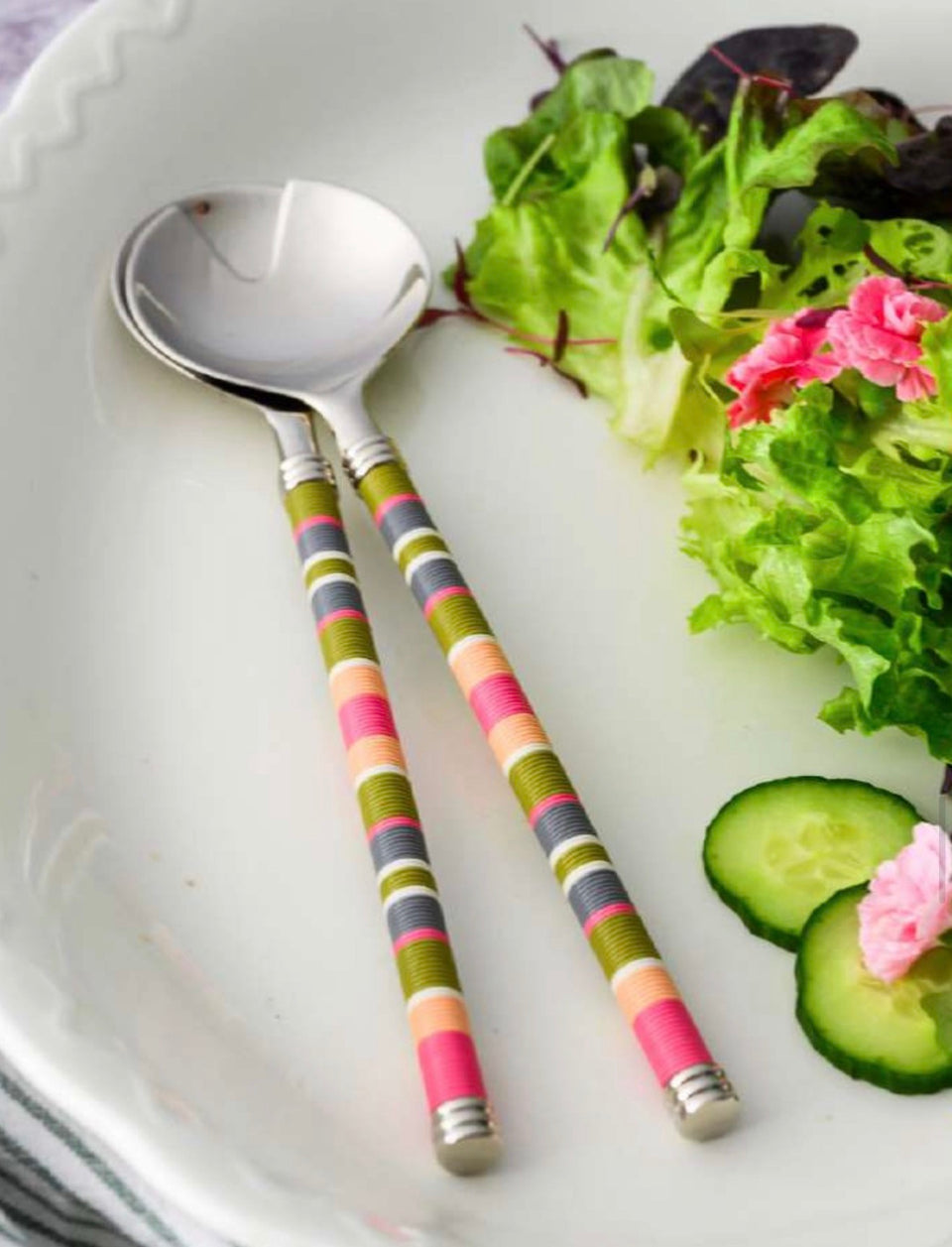 Silver-Plated Salad Server Set with Telephone Wire Detail
