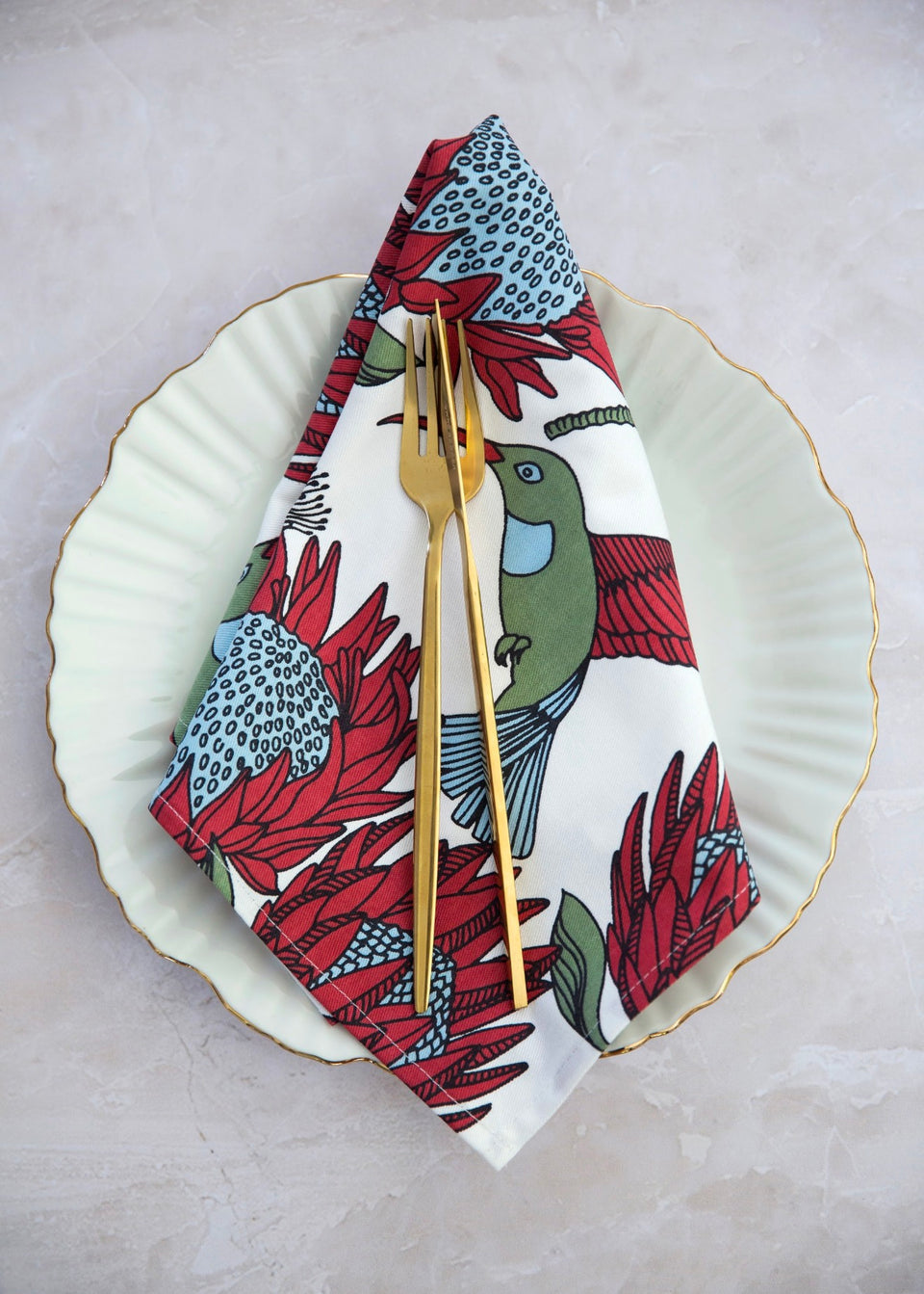 Alove Supreme Protea Cloth Napkins - Red on White (2 Pk)