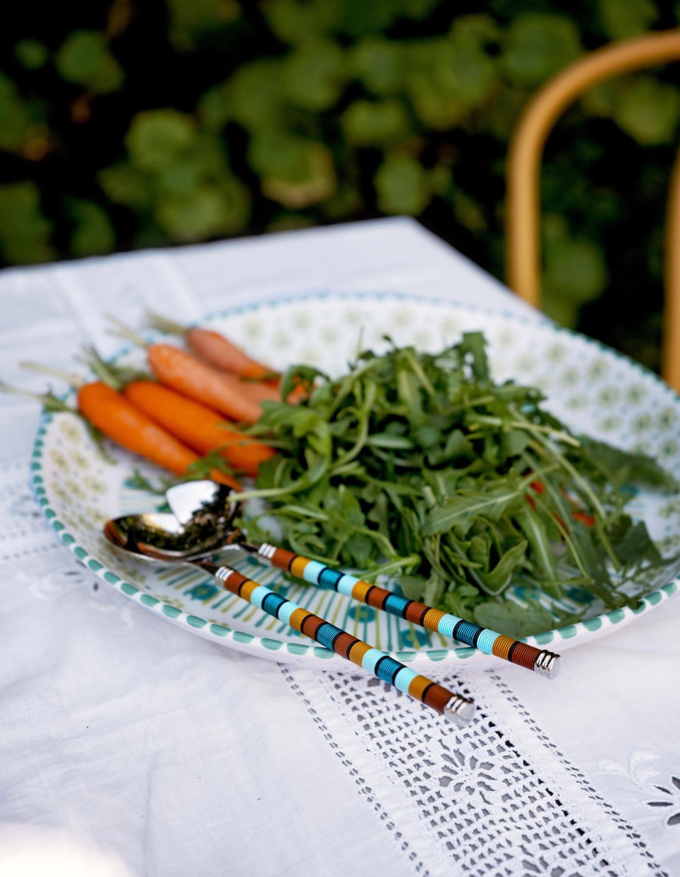 Silver-Plated Salad Server Set with Telephone Wire Detail