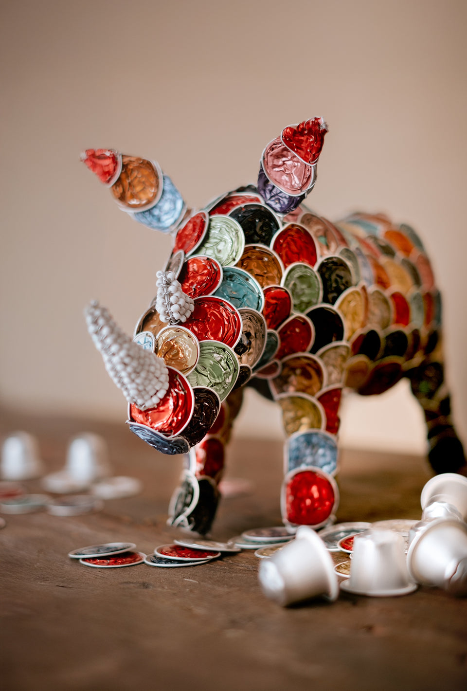 Recycled Coffee Pod Rhino Statue