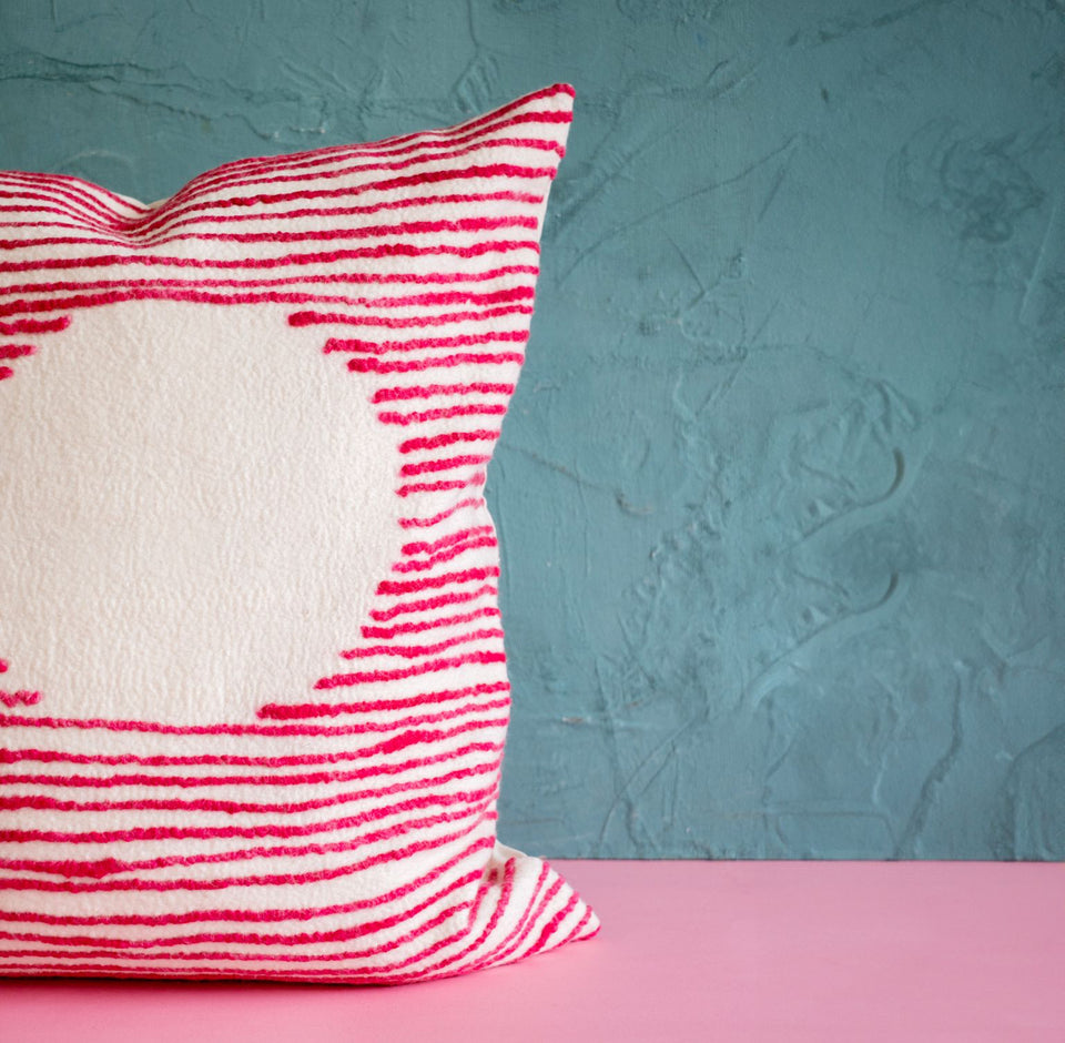 Hand Felted Magenta Full Moon Pillow Cover
