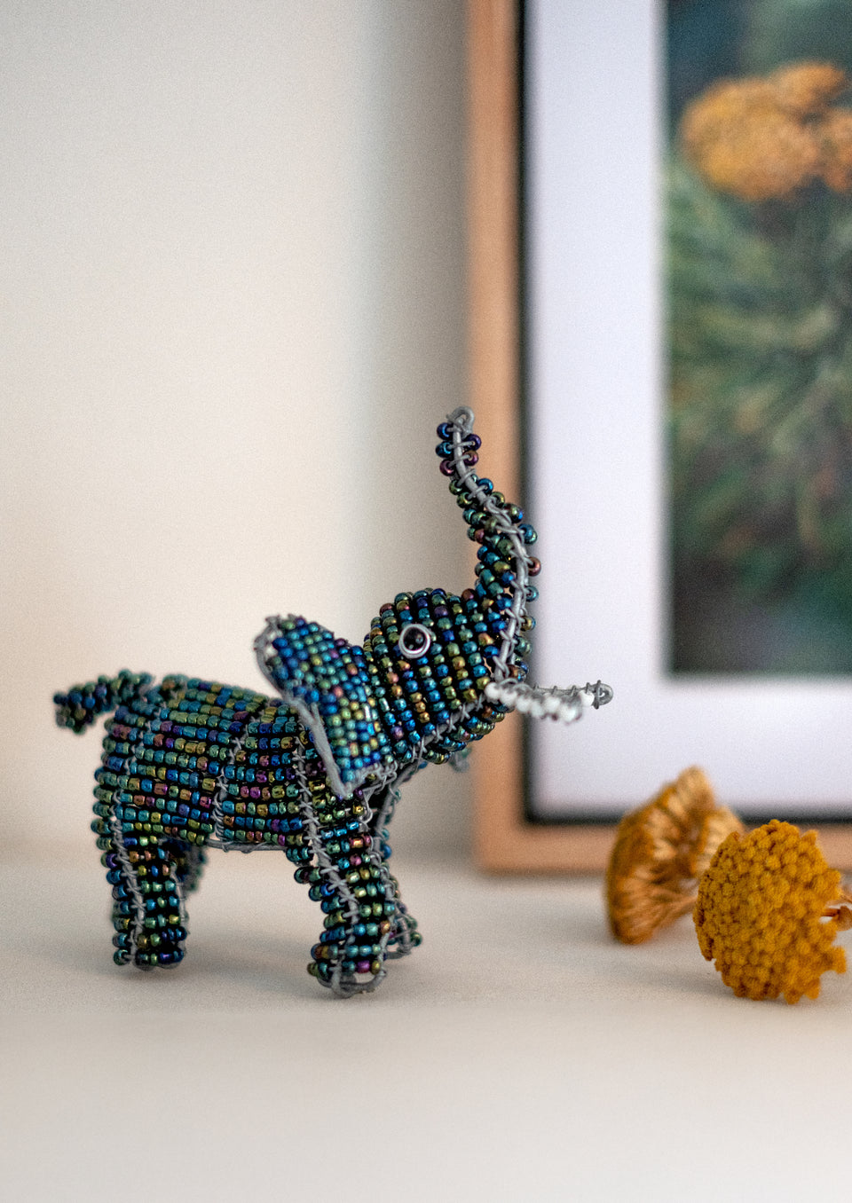 Grey Beaded Elephant Ornament