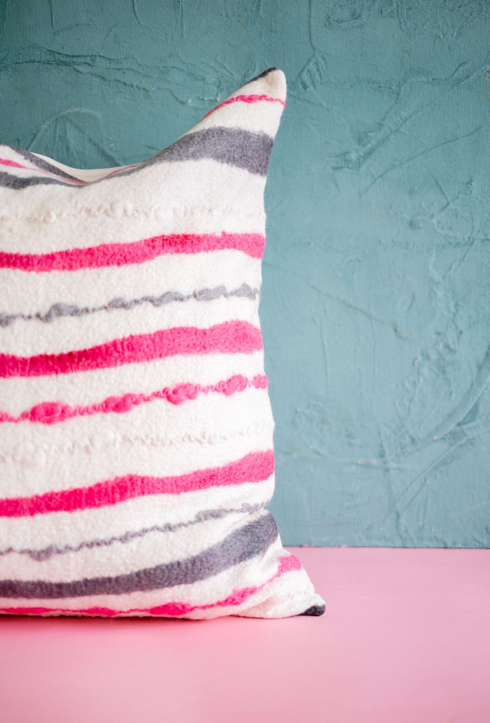 Hand Felted Magenta Chunky Stripe Pillow Cover