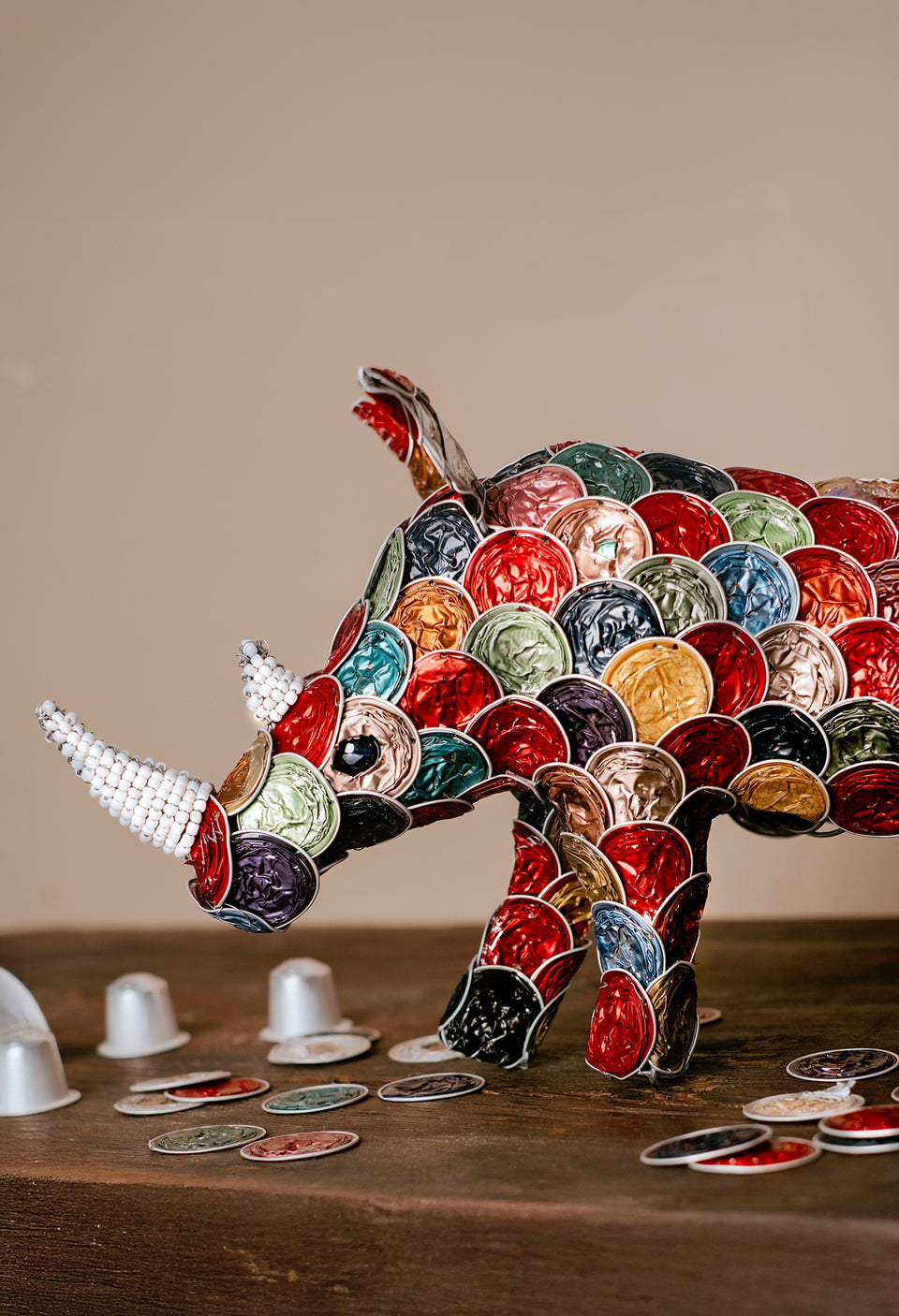 Recycled Coffee Pod Rhino Statue