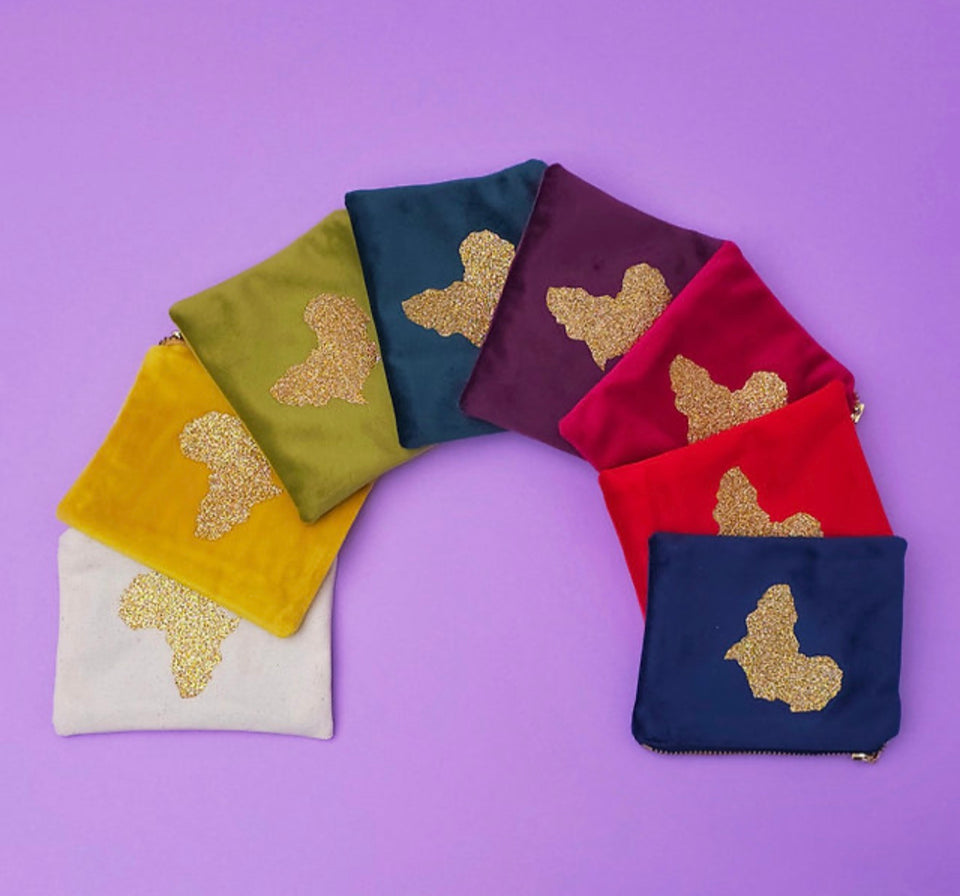 Velvet Canvas Purse with Glitter Africa Motif