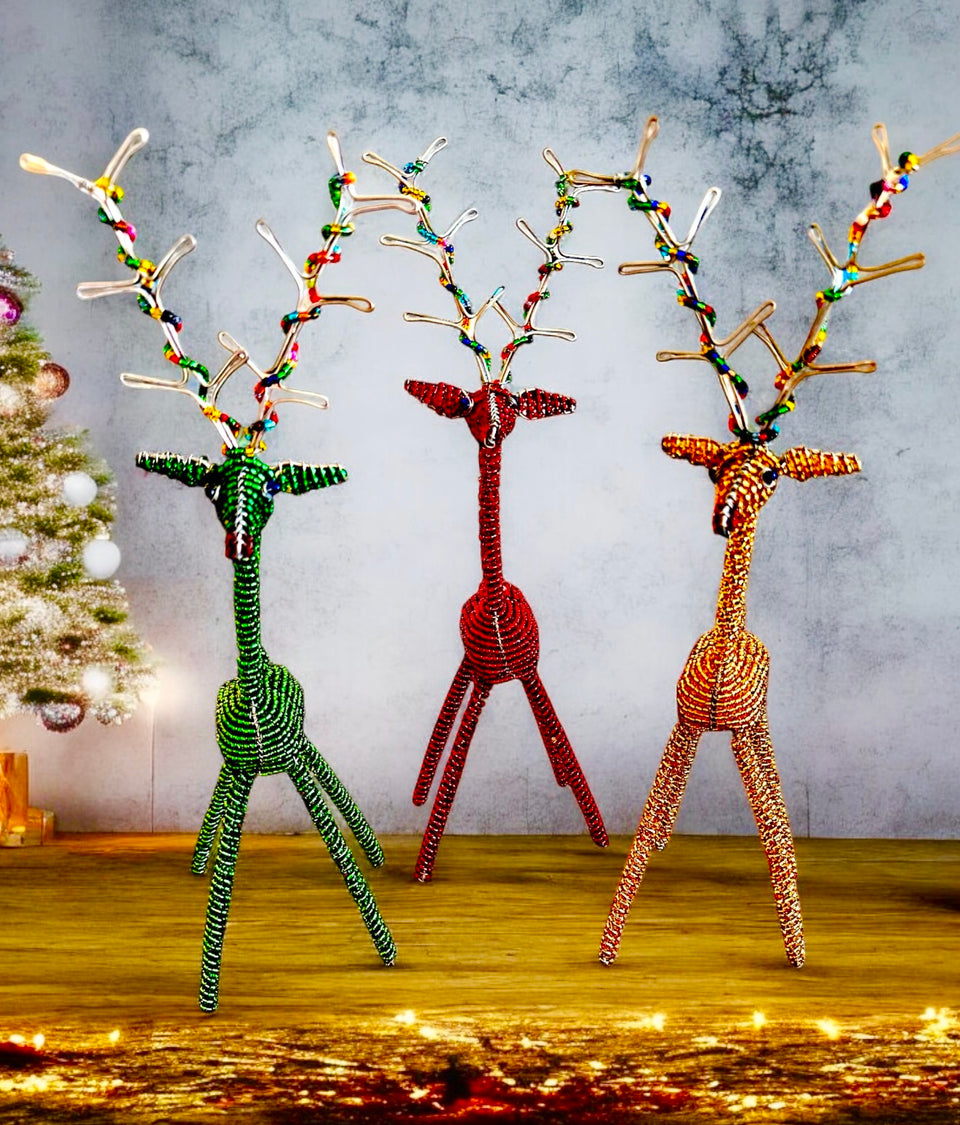 Zulu Beaded 3D Reindeer Christmas Ornaments