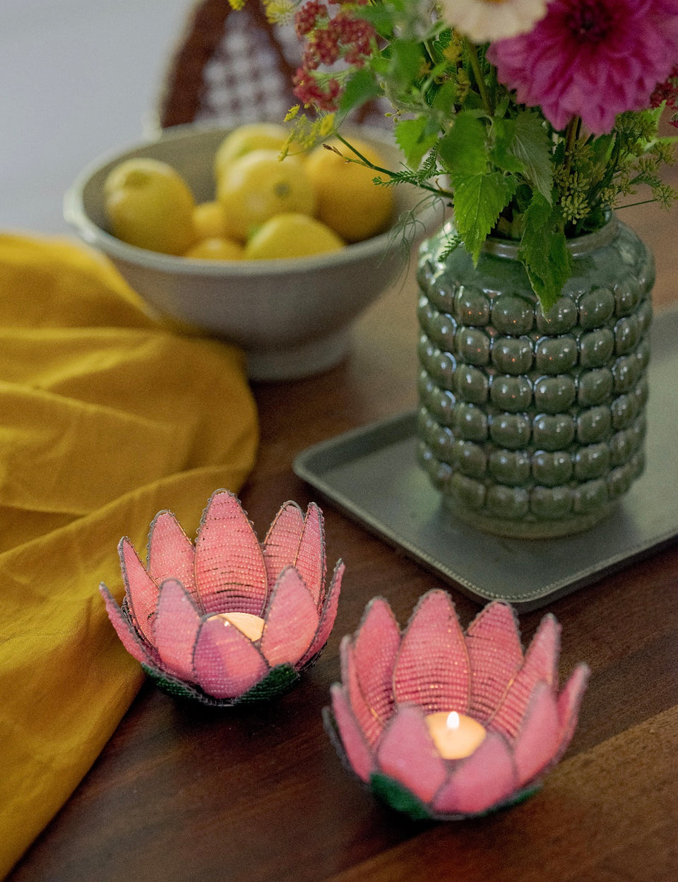 Pink Protea Tea Light Holder