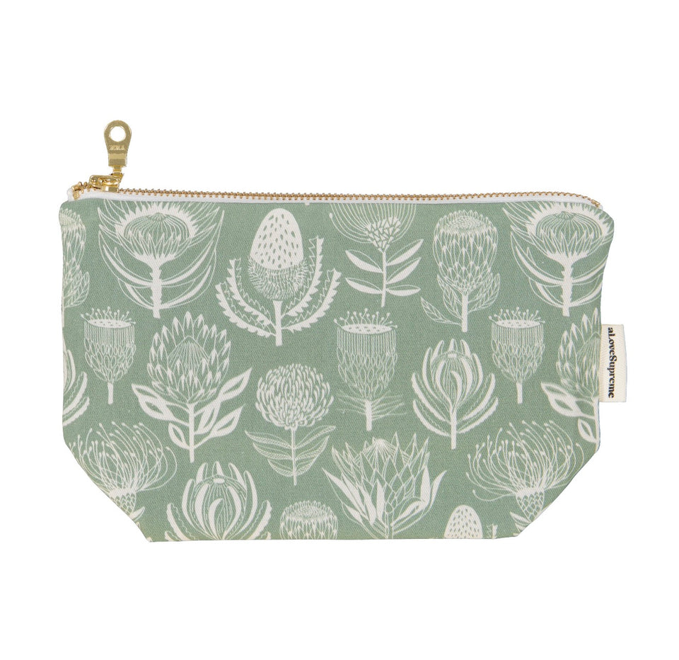 Alove Supreme Makeup Pouch Floral Kingdom (White on Sage)