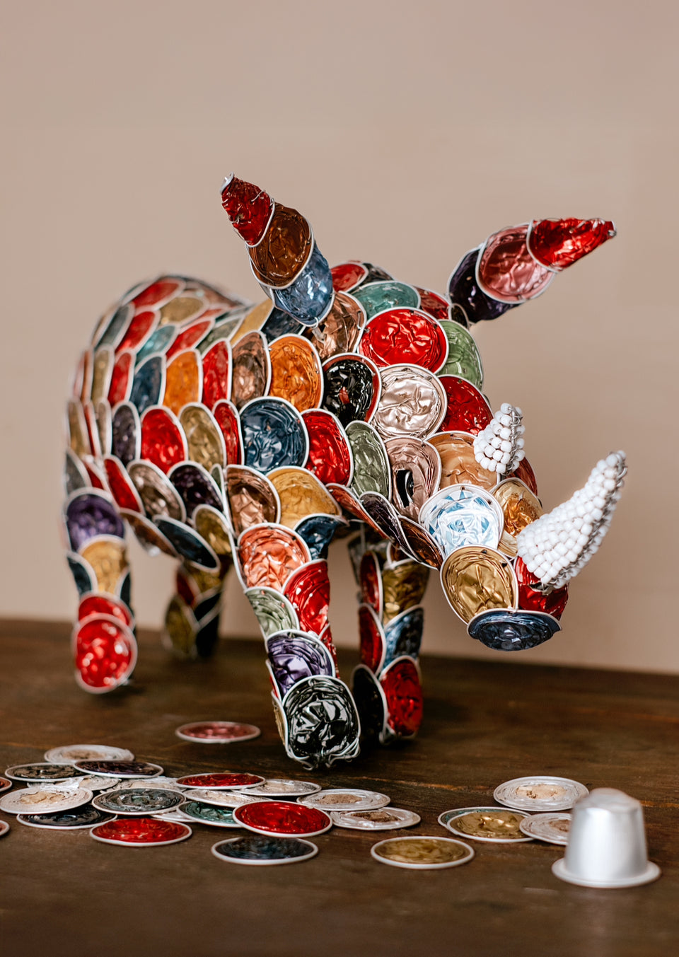 Recycled Coffee Pod Rhino Statue