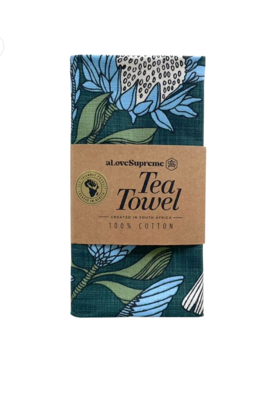 Alove Supreme Protea Tea Towel – Blue on Gun Metal