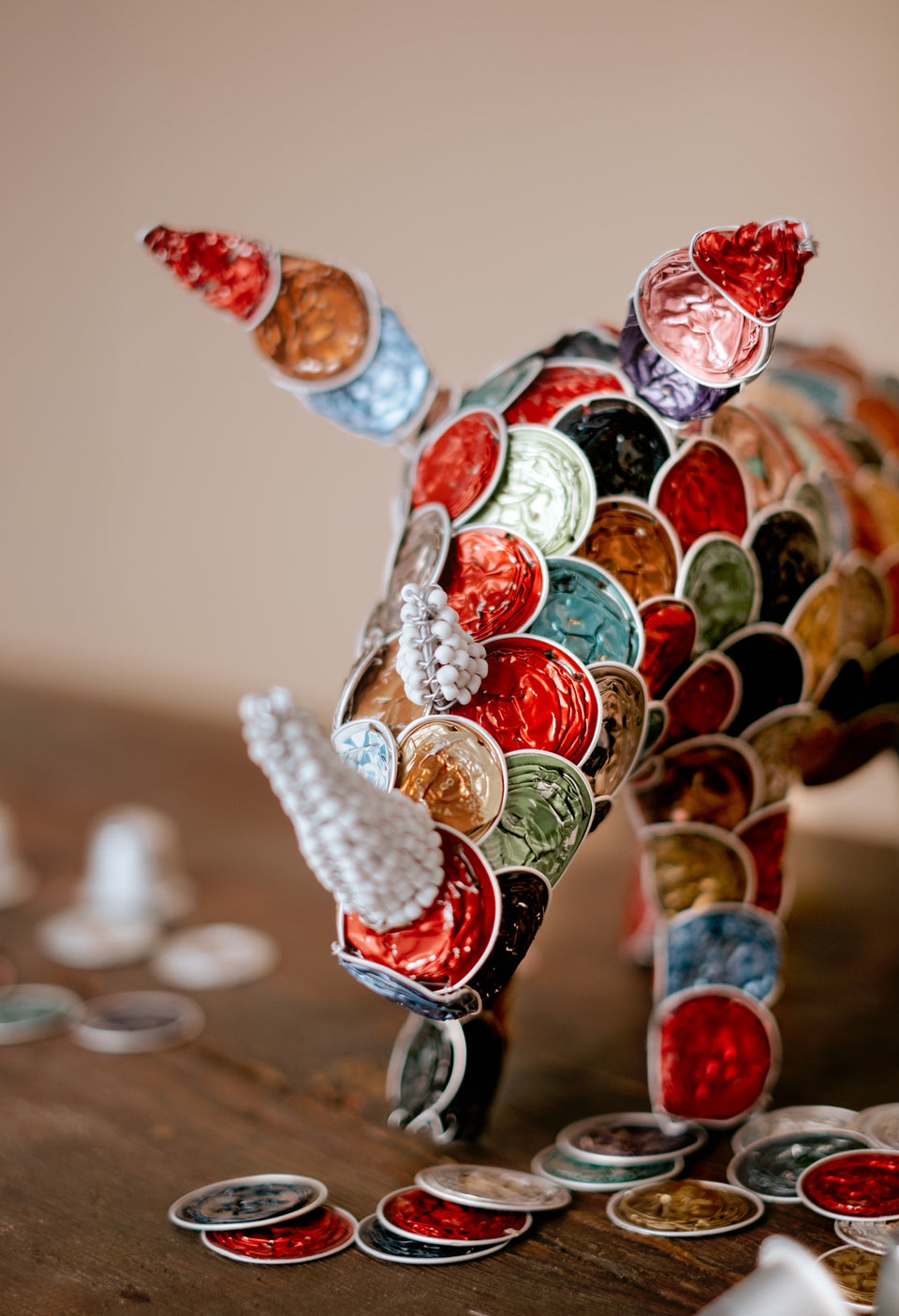 Recycled Coffee Pod Rhino Statue