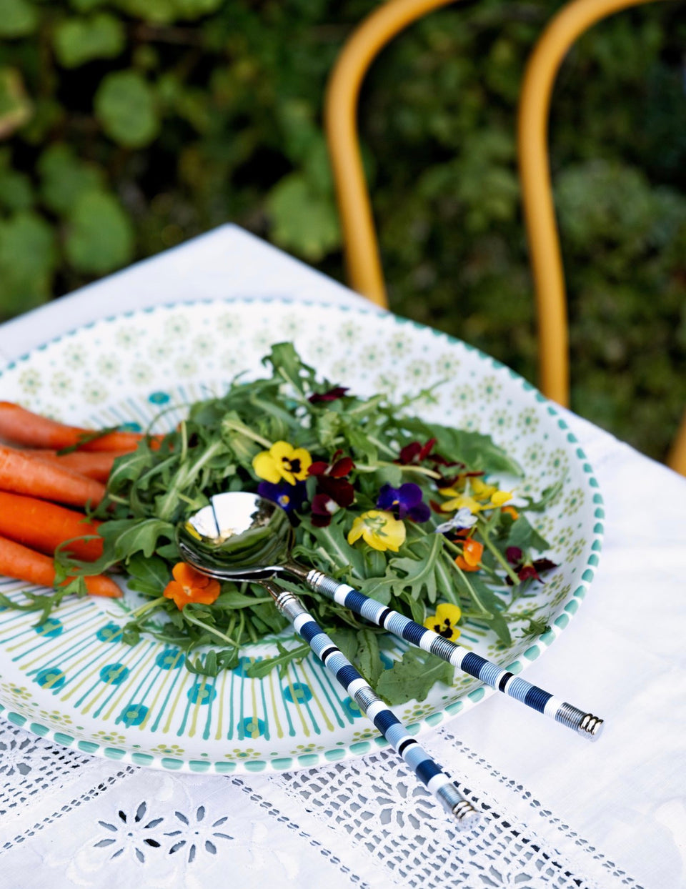 Silver-Plated Salad Server Set with Telephone Wire Detail