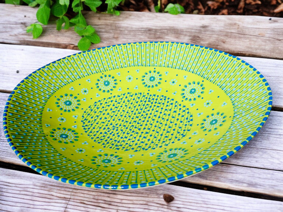 Potters Large Lime Flower Oval Fruit Bowl