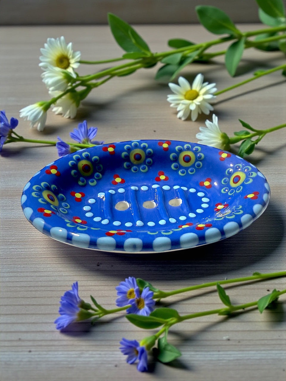 Potters Soap Dish Blue Flower