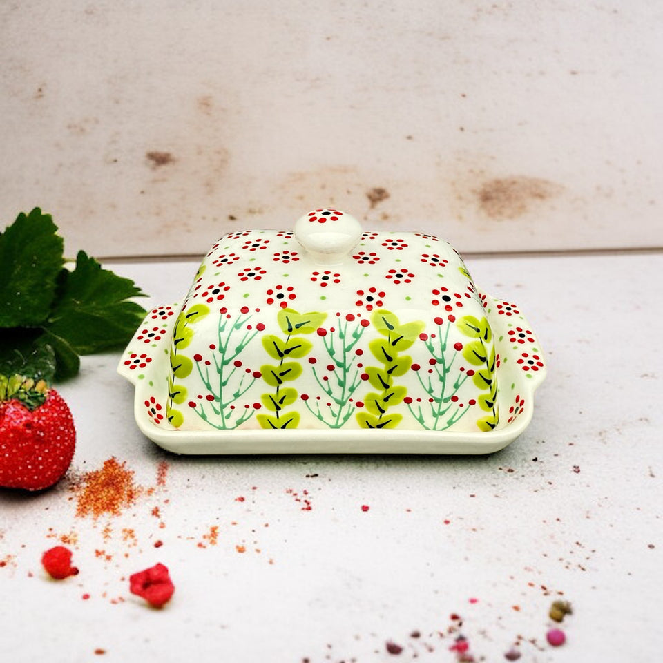 Potters Hand Painted Ceramic Butter Dish in White