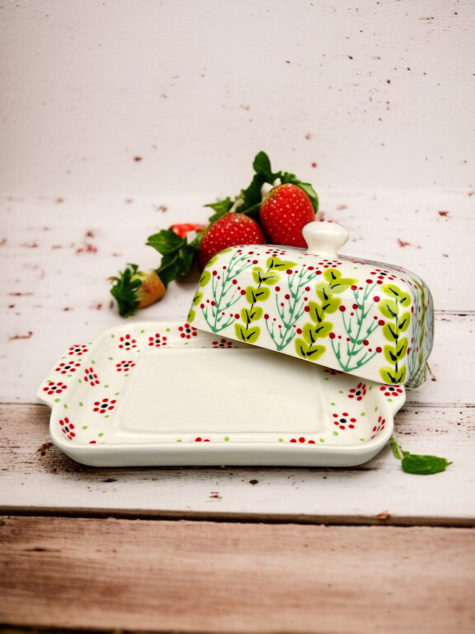 Potters Hand Painted Ceramic Butter Dish in White