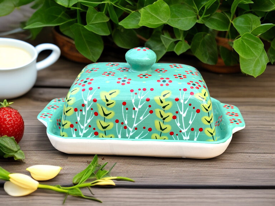 Potters Hand Painted Ceramic Butter Dish in Jasper