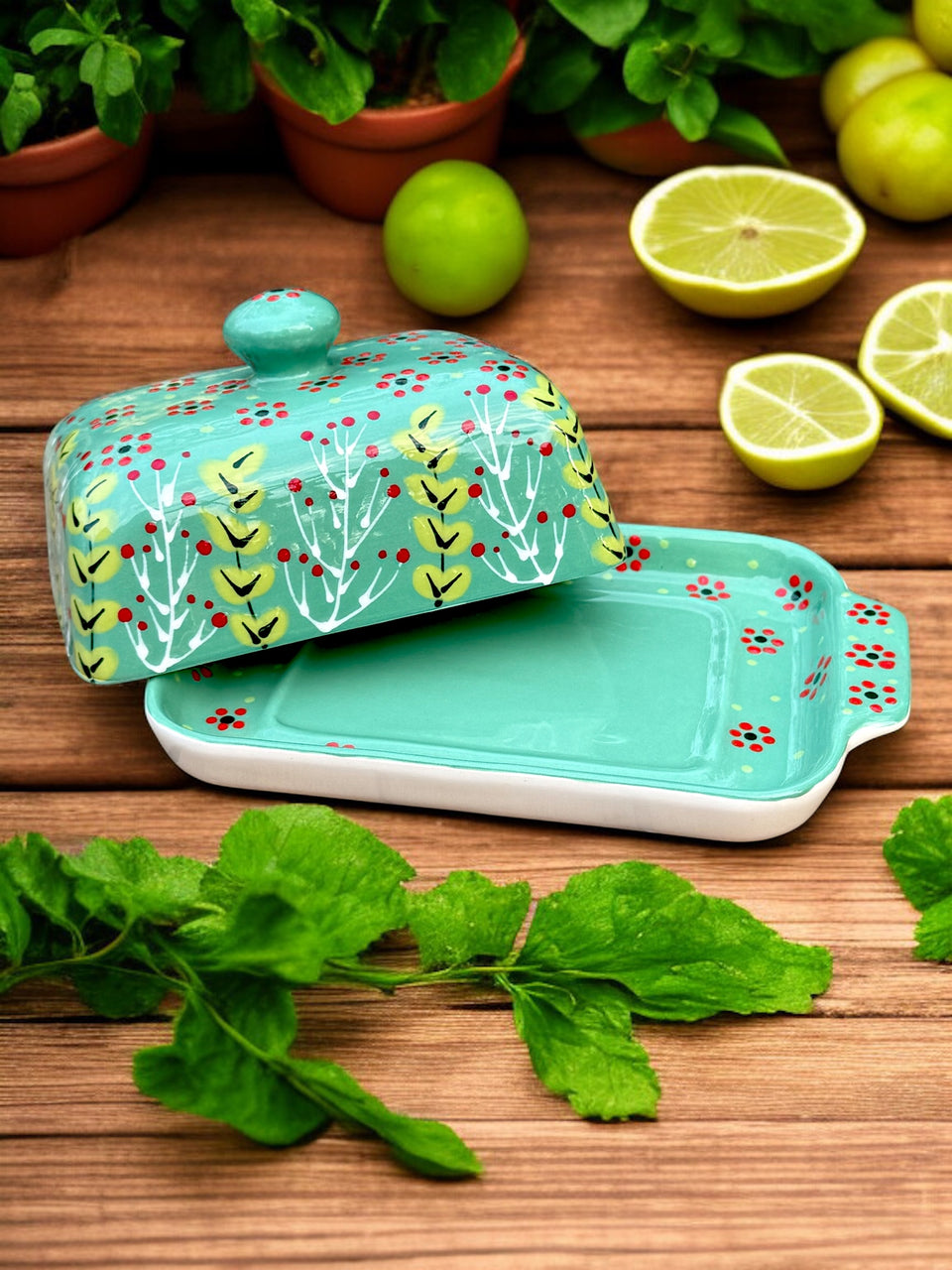 Potters Hand Painted Ceramic Butter Dish in Jasper